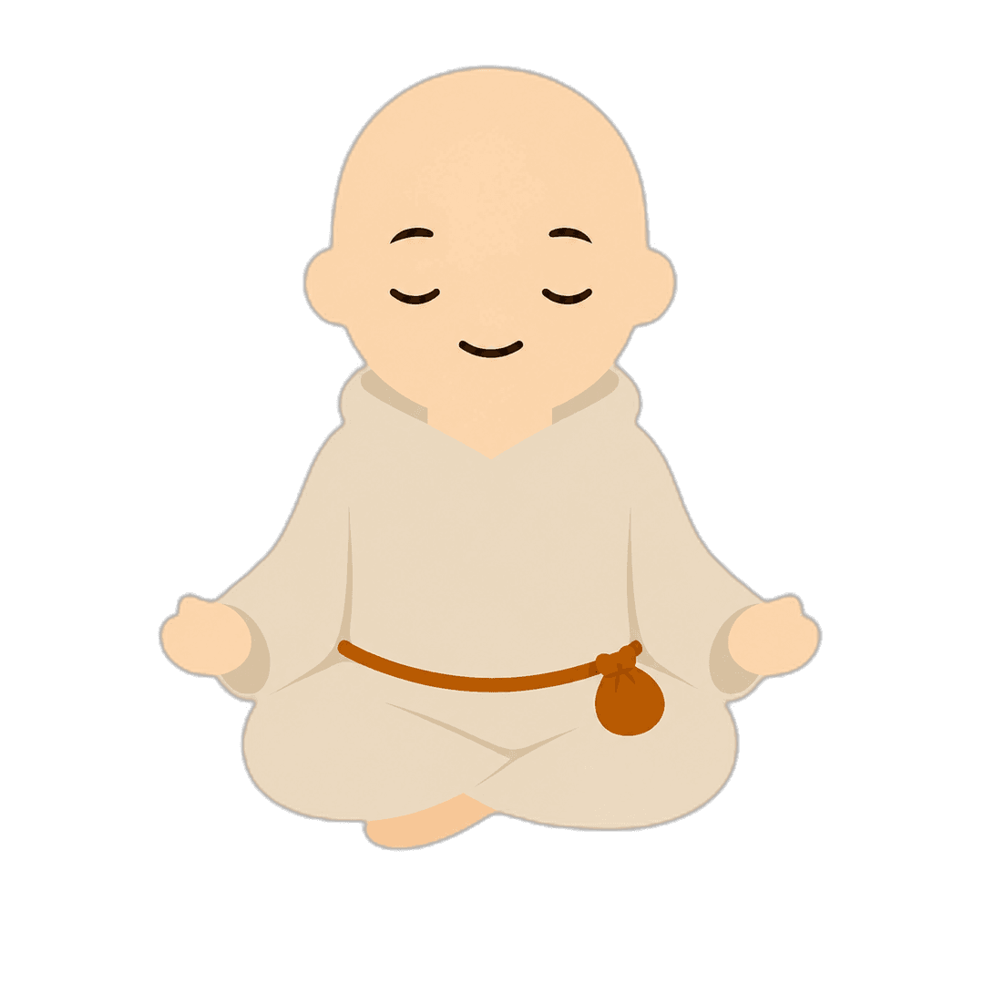 A calm cartoon monk meditating